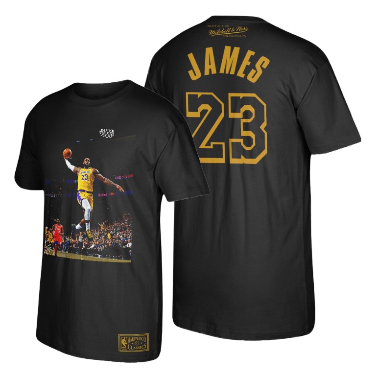 Men's Los Angeles Lakers LeBron James #23 NBA Historical Slam Dunk Hardwood Classics Black Basketball T-Shirt CJJ5083IJ